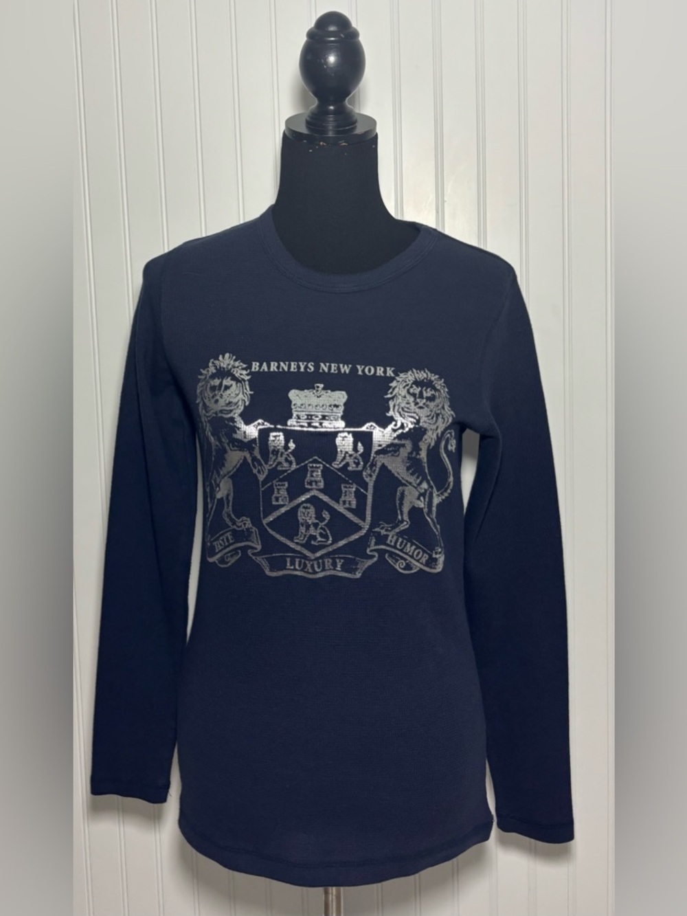 Barneys New York CO-OP Waffle Knit Shirt Mens Size Medium Navy Silver Lions